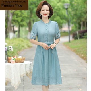 Đồ hè cho mẹ trung niên 40 tuổi, váy ngắn tay dài trung niên cao cấp cho phụ nữ trung niên