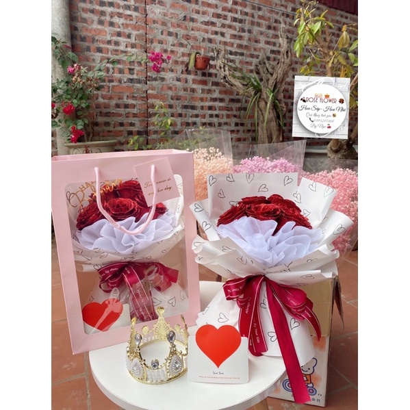 Bó Hoa Nhũ 5 Bông Kèm Túi Xách,Thiệp