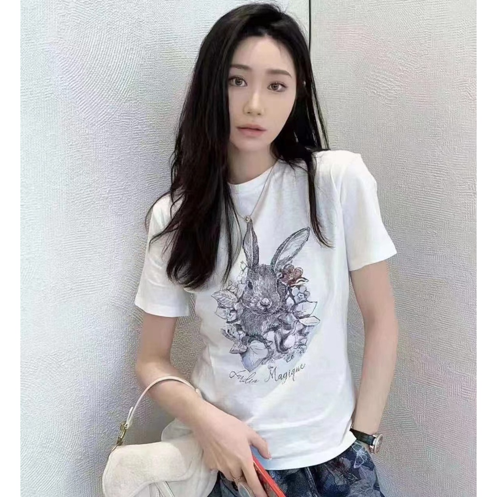 Áo Thun Cotton Lanh In Họa Tiết Dior Jardin Magique