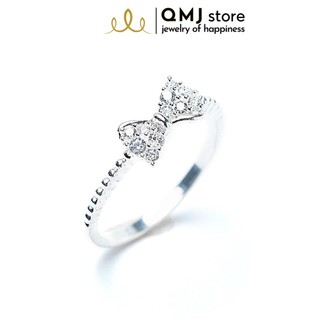 [Mã SKAMCLU8 giảm 10% cho đơn từ 100K] Nhẫn bạc QMJ Nơ nạm đá tấm sáng cao cấp - Q008
