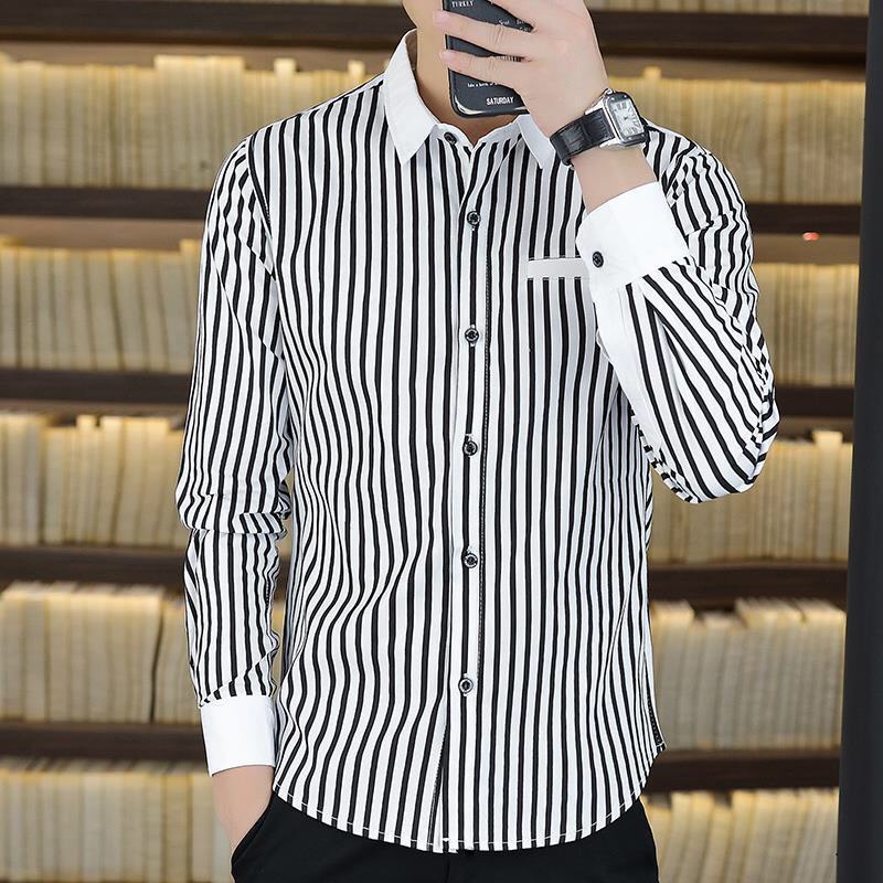 Áo sơ mi nam tay dài kẻ sọc đỏ phối viền trắng SD58 phong cách Hàn Quốc thời trang Erina cao cấp chất vải mát mịn