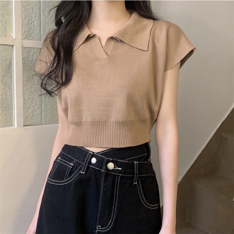 Áo len montoghi 92Wear , thiết kế croptop cổ bẻ cá tính, độc đáo ALW2038