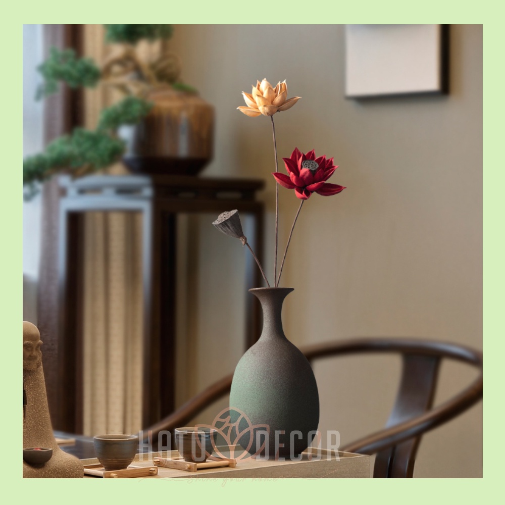 Combo hoa sen gỗ khô - Đài sen dâng cúng dường phật - trang trí decor nhà ( 2 hoa sen + 1 đài)