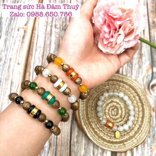 Ảnh thật 🥰 vòng tay trầm hương tốc mix cỏ 4 lá + charm tây tạng🍀🍀🍀