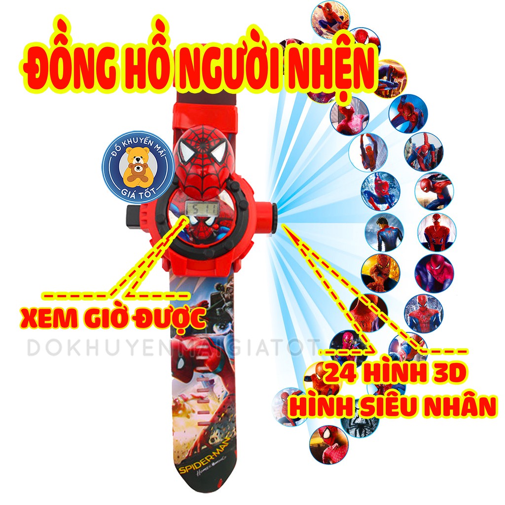 Đồng hồ siêu nhân người nhện cho bé trai chiếu hình 24 hình 3D