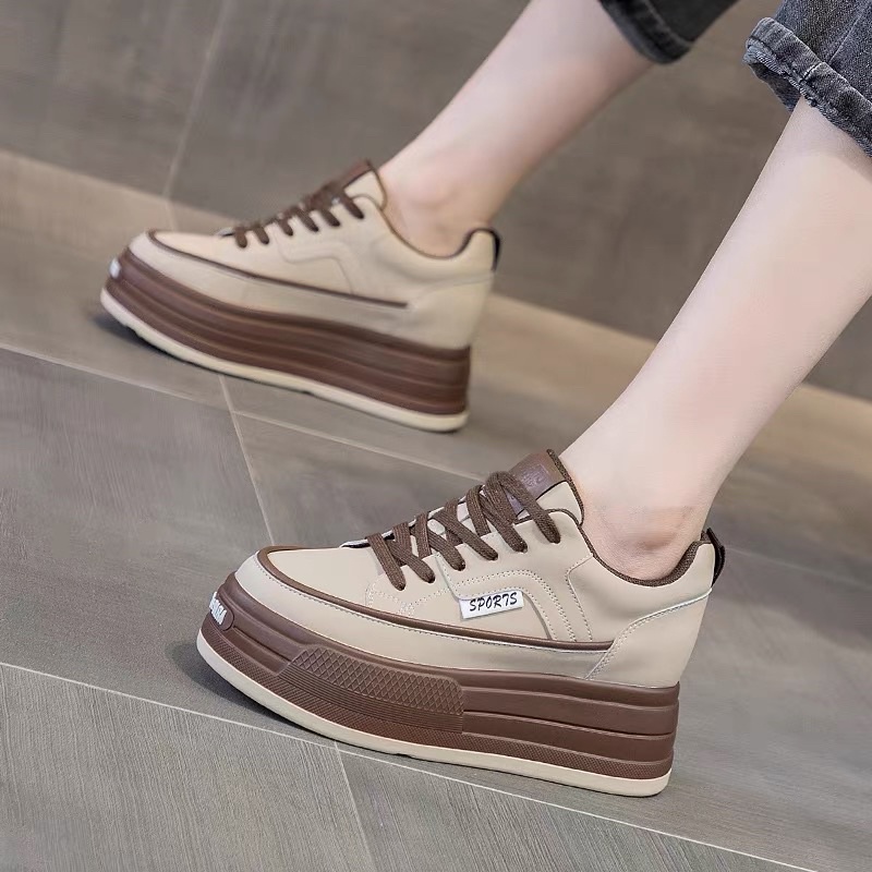 [ Sẵn nâu 37 ] Giày thể thao đế độn nữ 7cm cao cấp