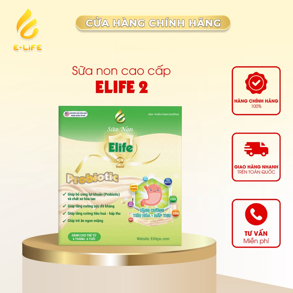 Sữa non Elife 2 Probiotic dành cho trẻ biếng ăn, táo bón từ 06 tháng - 6 tuổi