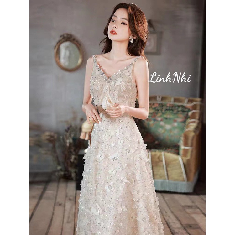 Váy Quảng Châu Cao Cấp , đầm 2 dây hoa 2023 Linh Nhi Chuyên Sỉ