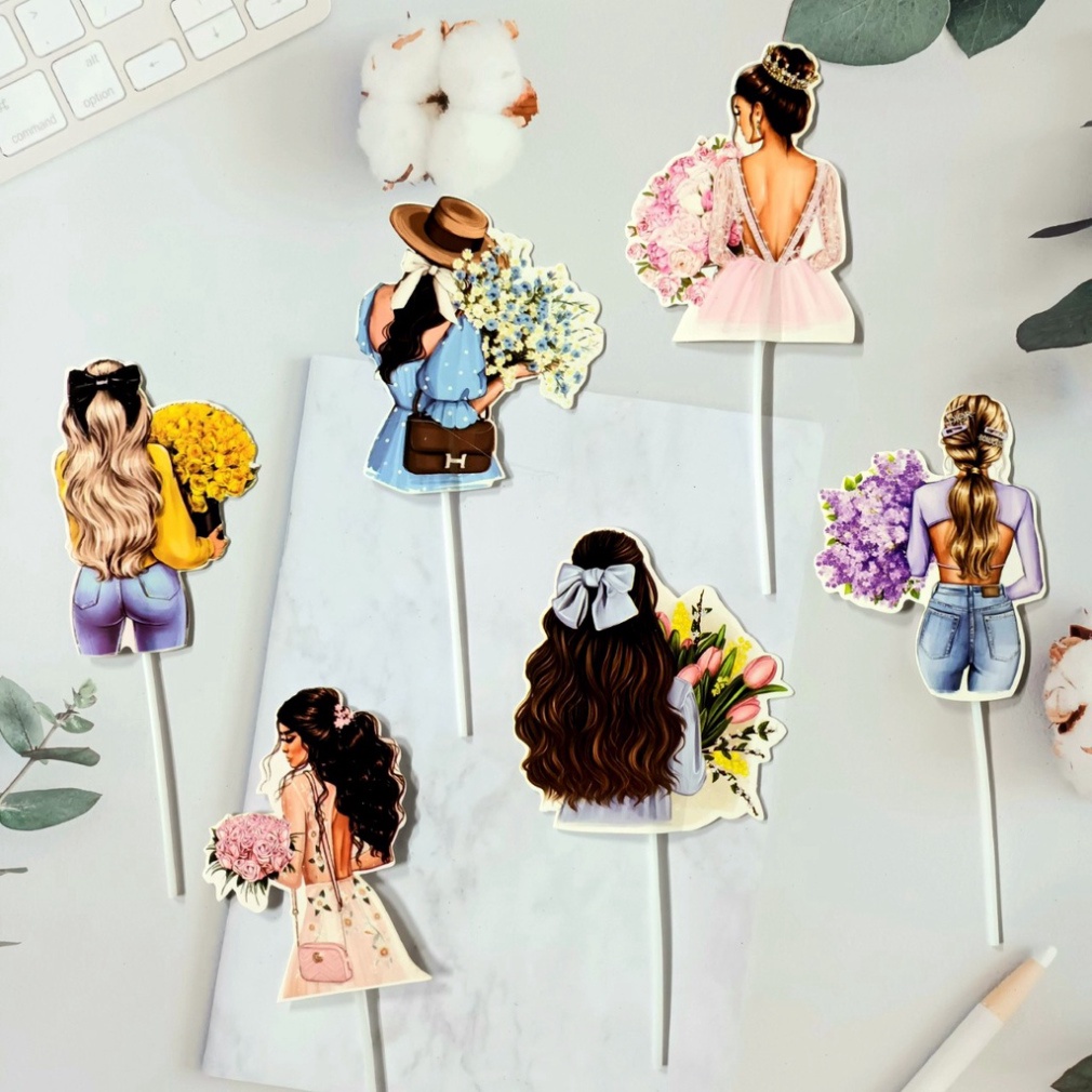 phụ kiện trang trí bánh sinh nhật [FREESHIP❤️] set 5 cô gái quay lưng