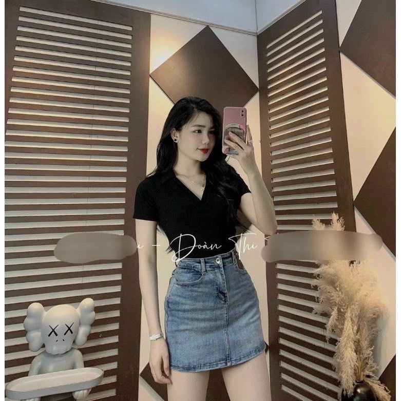 Áo Phông Trơn Nữ Chất Tăm Zip Cổ Bẻ Dáng Vừa Trơn Cổ V - Áo Thun Polo Trơn Nữ QC