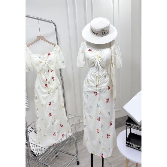 [ 𝐅𝐑𝐄𝐄 𝐒𝐇𝐈𝐏 ] Váy hoa thêu rút ngực tay bồng về cực đẹp Chất thô lụa mềm lót 2 lớp Chun lưng dễ mặc Hàng kỹ