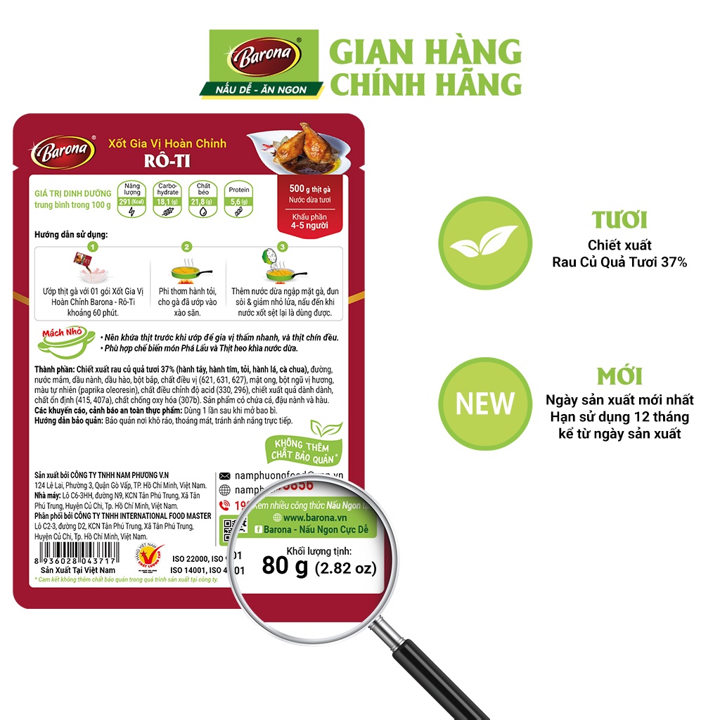 Combo 3 Gói Gia Vị Rô - ti Barona 80g ướp ngon chuẩn vị không cần nêm nếm