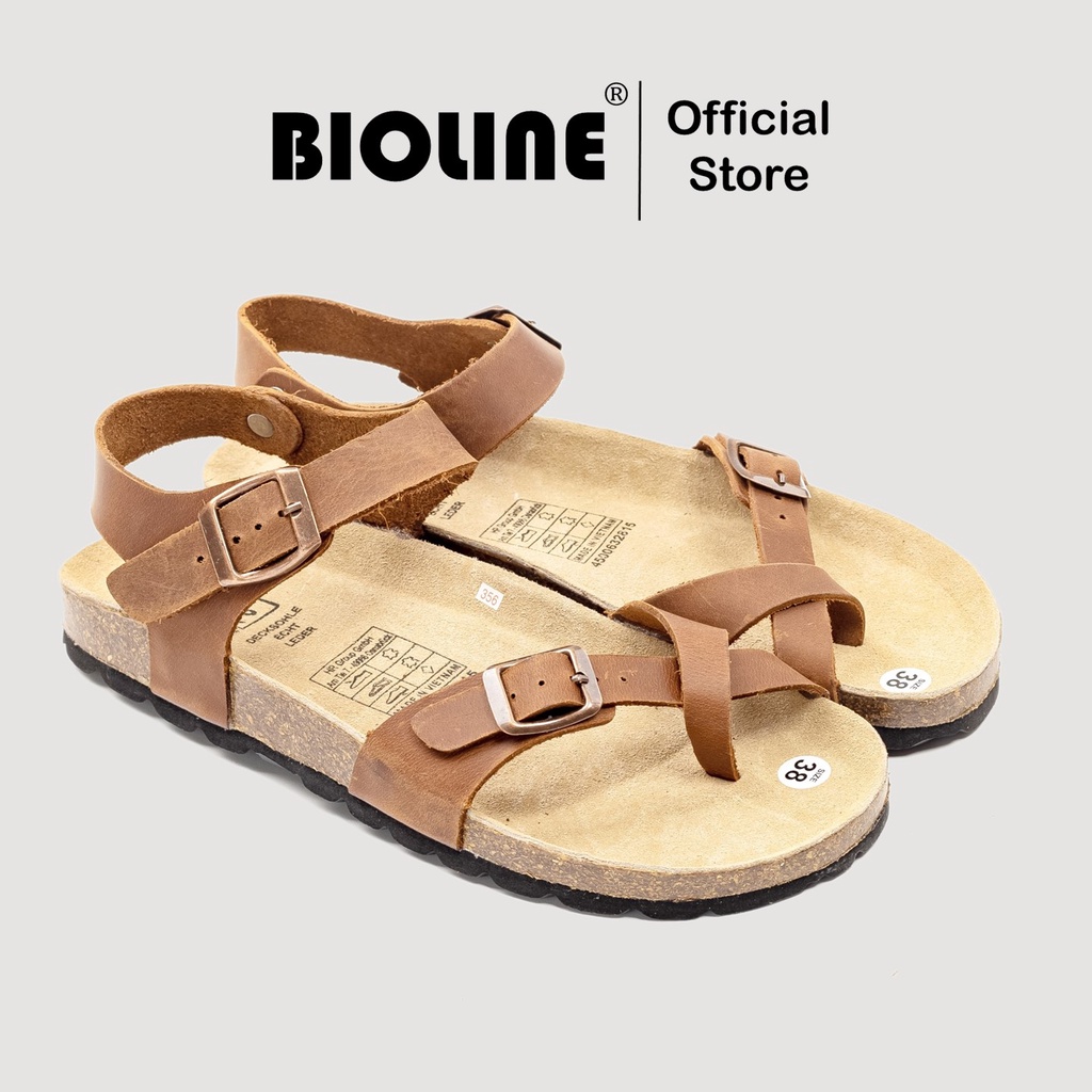 ( Mẫu Da Thật ) D14 - Sandal Birken Đế Trấu BIOLINE Official Thiết Kế Unisex Quai Xỏ Ngón Da Bò