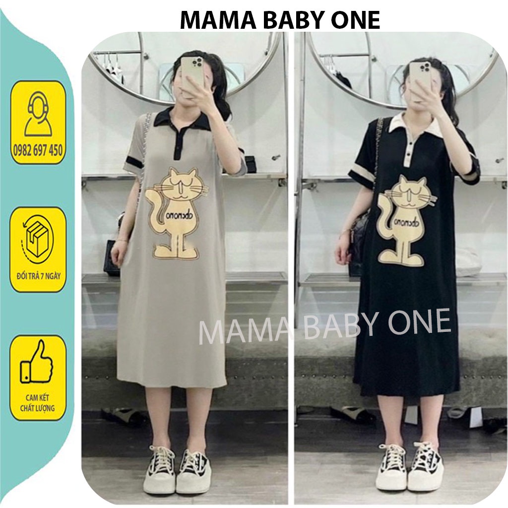 VÁY BẦU MÙA HÈ CÔNG SỞ, DẠO PHỐ-ĐẦM BẦU THIẾT KẾ DÁNG SUÔNG CỔ POLO IN HÌNH MÈO ĐẼ THƯƠNG GIÁ RẺ