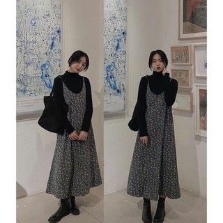 Đầm Hoa Nhí 2 Dây Chất Nhung Tăm Dáng Dài Hàng Quảng Châu M2918 - Lolla Fashion
