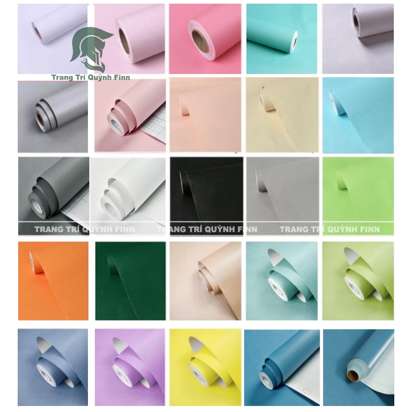 Giấy dán tường màu Pastel có sẵn keo decal dán tường một màu trắng xám ghi hồng xanh kem nhám