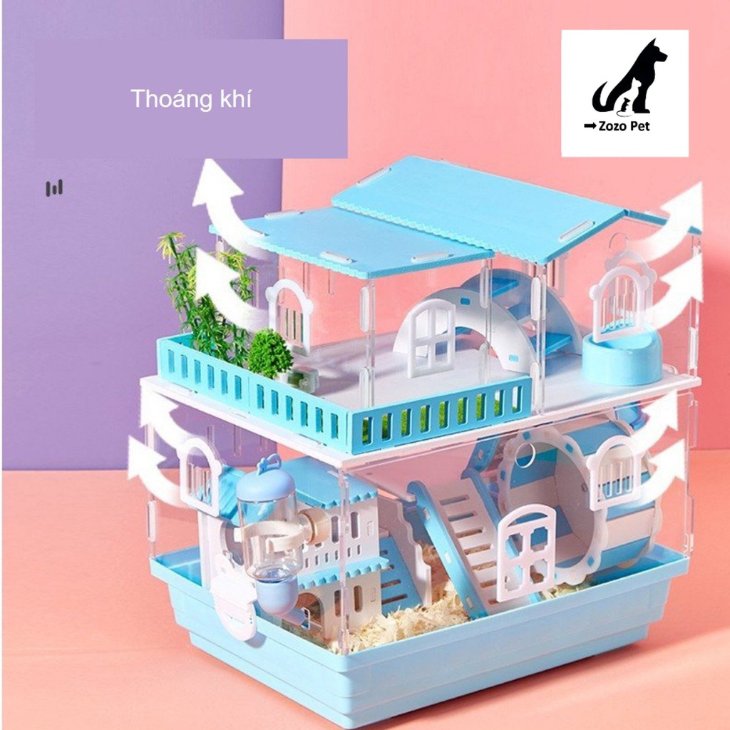 Lồng biệt thự mika 2 tầng cho hamster 35x26x36 cm