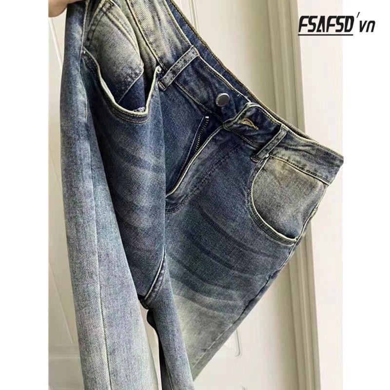 Quần Jean Dài Ống Đứng Dáng Rộng Phong Cách Retro Mỹ Thời Trang Cho Nữ