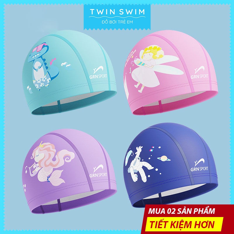 Mũ Bơi Trẻ Em Twin Swim, Nón Bơi Vải Tráng Silicon Cao Cấp, Phù Hợp Dùng Cho Bé Trai Và Bé Gái Từ 2-12 Tuổi