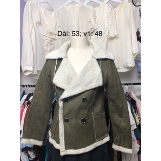 Áo khoác lông cừu da lộn màu xanh rêu
