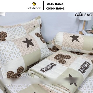 Bộ chăn ga gối Gấu Sao Cotton Poly, set chan ga gối gấu sao miễn phí bo chun ga giường