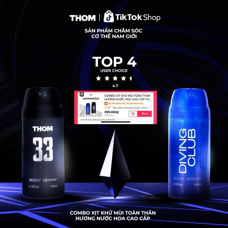 Combo xịt khử mùi toàn thân hương nước hoa THOM Diving Club - 150 ml & THOM 33 - 150 m