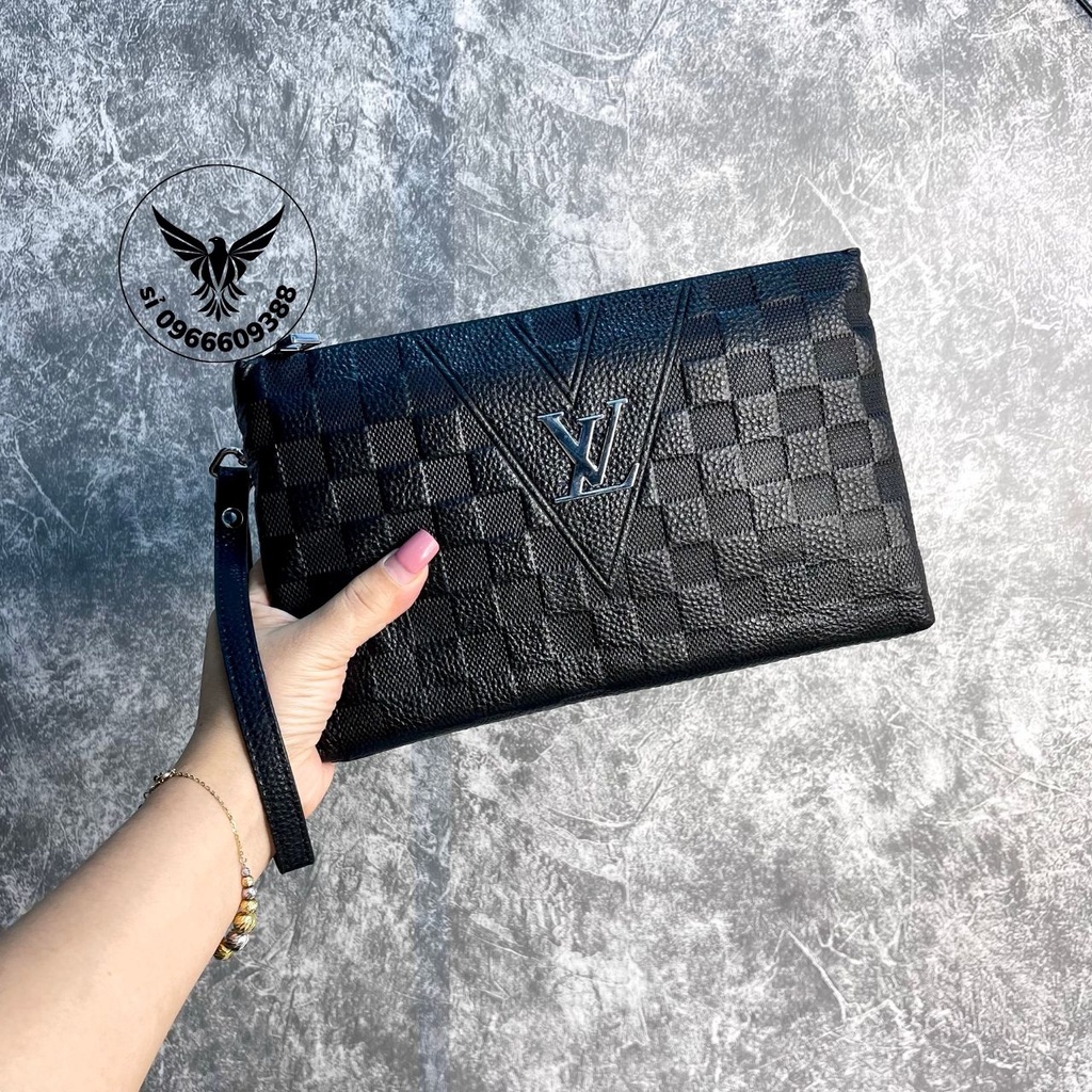 Ví Cầm Tay LV Nam Nữ bản To da bò 100% ví mỏng kẹp nách Nhiều Ngăn