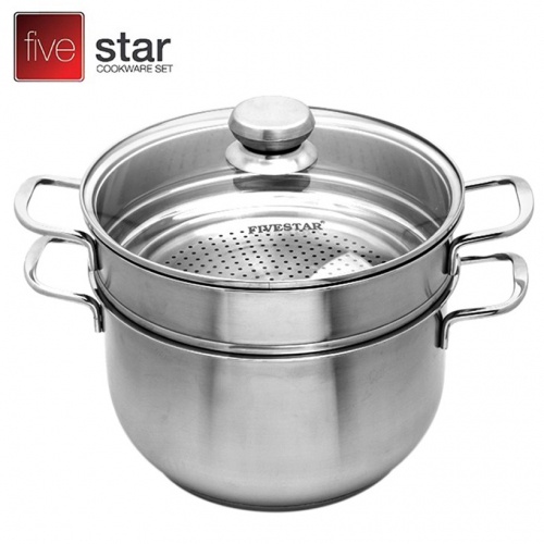 Bộ nồi xửng hấp 3 đáy inox 430 cao cấp Standard bếp từ nắp kính ( 28cm)