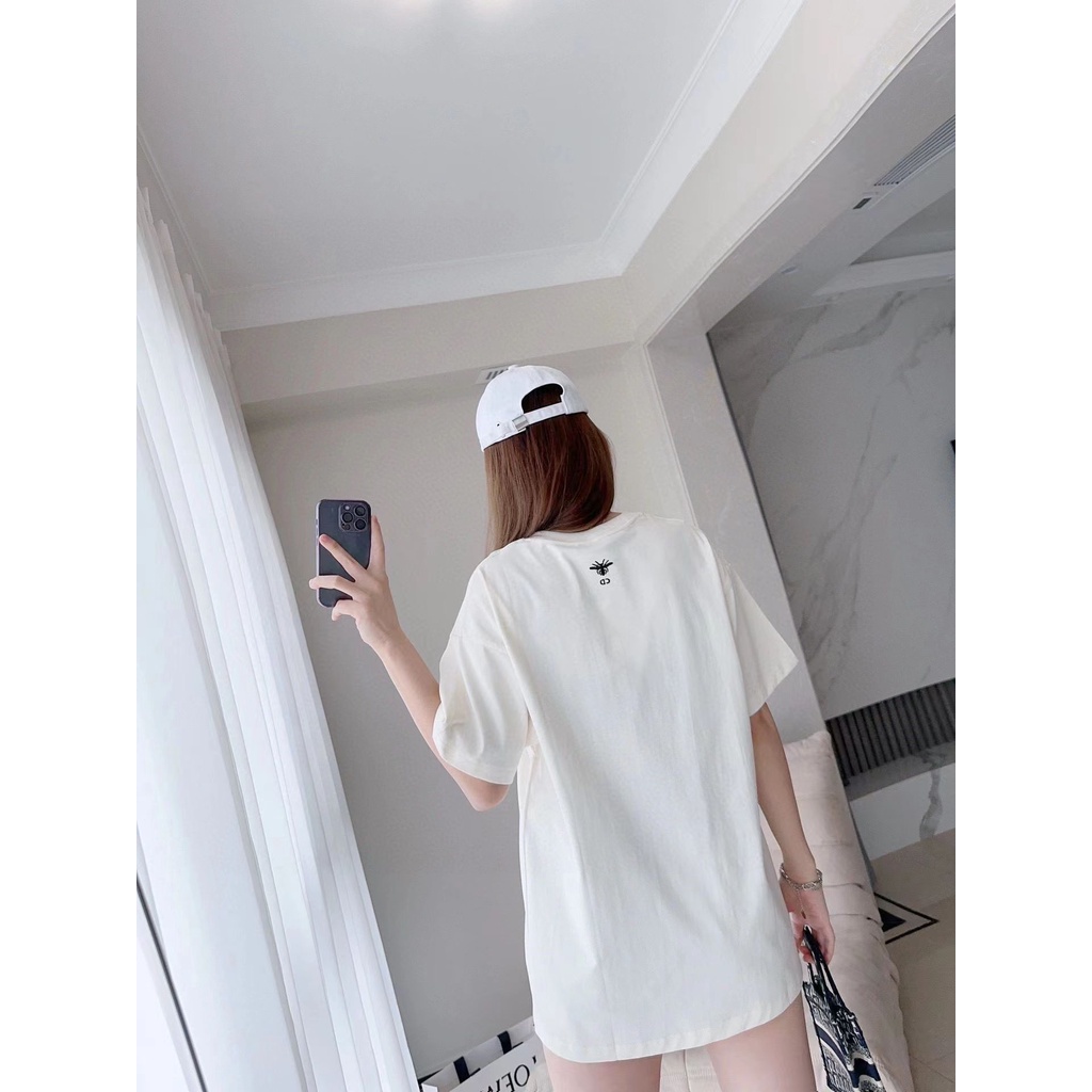 Áo Thun Cotton Lanh In Họa Tiết Dior Jardin Magique