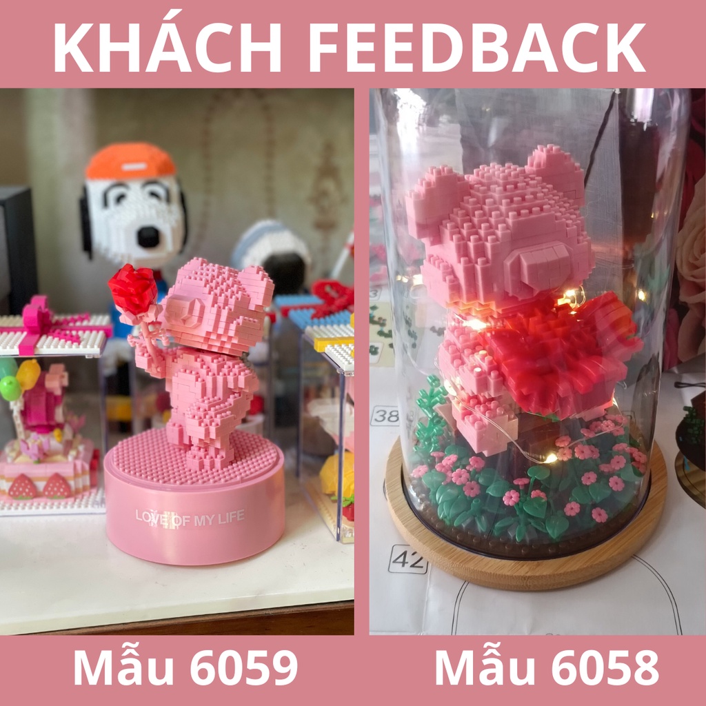 Mô hình lắp ghép Gấu cầm hoa 18cm - Lắp ráp Le.go quà tặng cho người yêu MAX TOYS