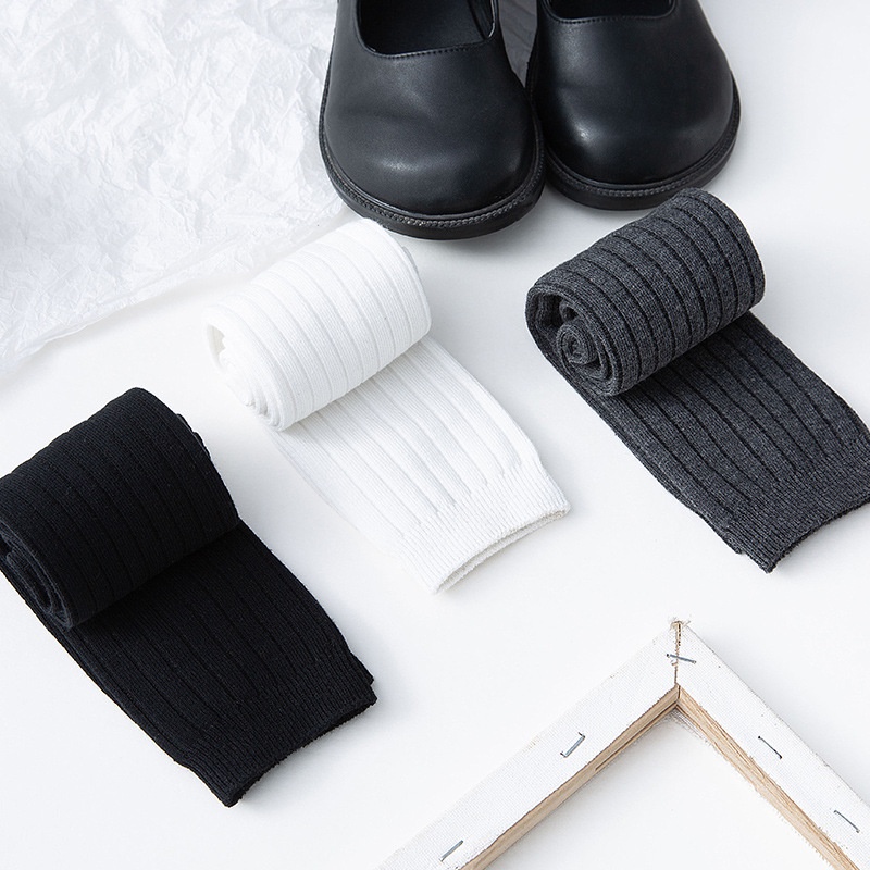 Tất cotton FHYL cổ cao họa tiết kẻ sọc màu trơn thời trang xuân hè xinh xắn cho nữ