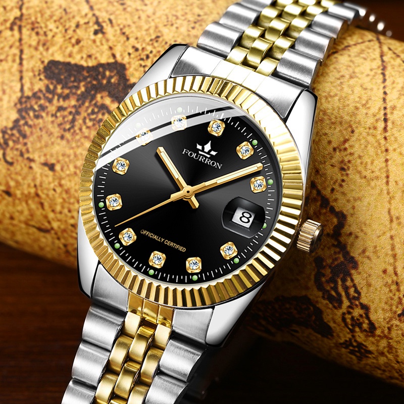 Đồng Hồ Nam FOURRON F723ff  Mặt số Đính Đá thiết kế sang trọng chống nước 3ATM Doanh Nhân Dây Thép KhôngGỉ