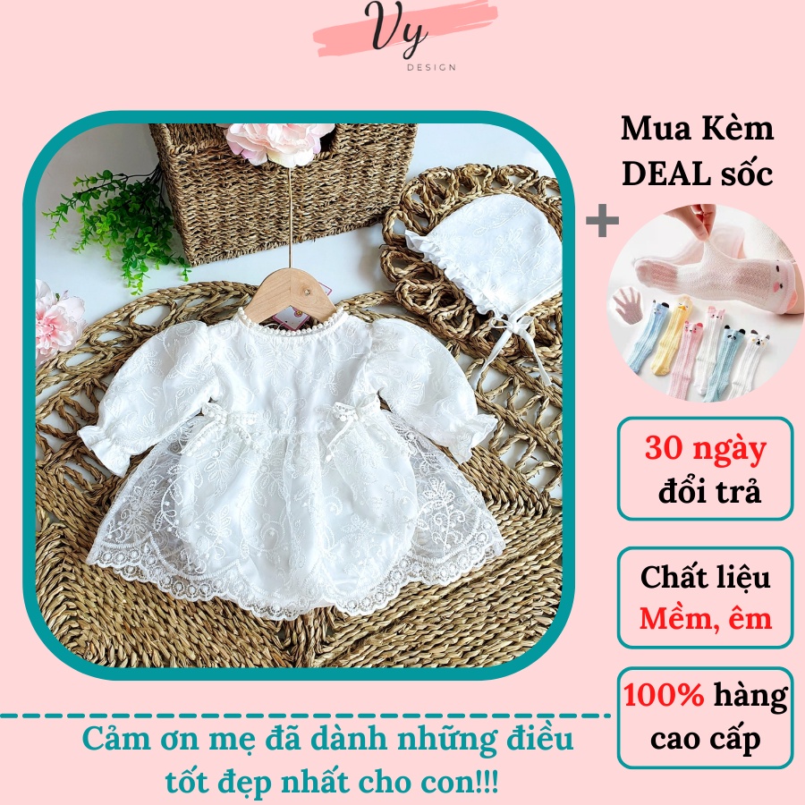 Váy Công Chúa Cho Bé Gái Sơ Sinh VY DESIGN. Váy Tết Bé Gái Thiết Kế Cao Cấp Kèm Phụ Kiện, Đầm Đầy Tháng, Thôi Nôi