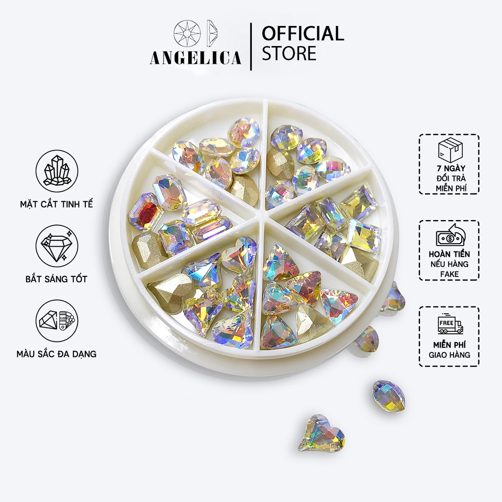 Đá khối nail màu trắng khay tròn mix hình trang trí móng ANGELICA KTK 36 Viên