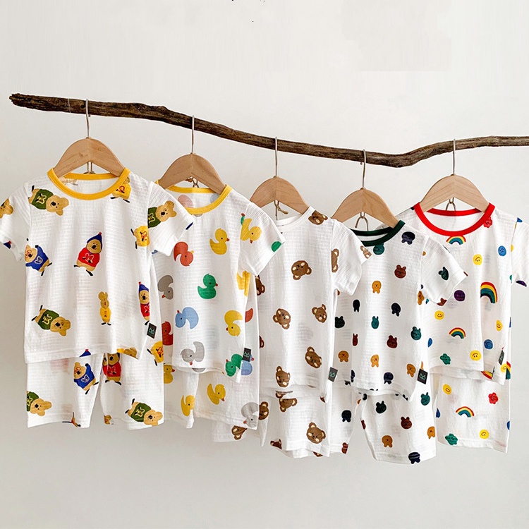 Đồ bộ bé trai bé gái hình gấu nâu vải cotton phong cách Hàn Quốc, Bộ quần áo trẻ em mềm mại thoáng mát