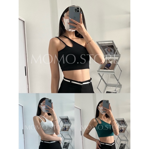 ( ẢNH THẬT ) Áo croptop lệch vai 2 dây siêu xinh trendy
