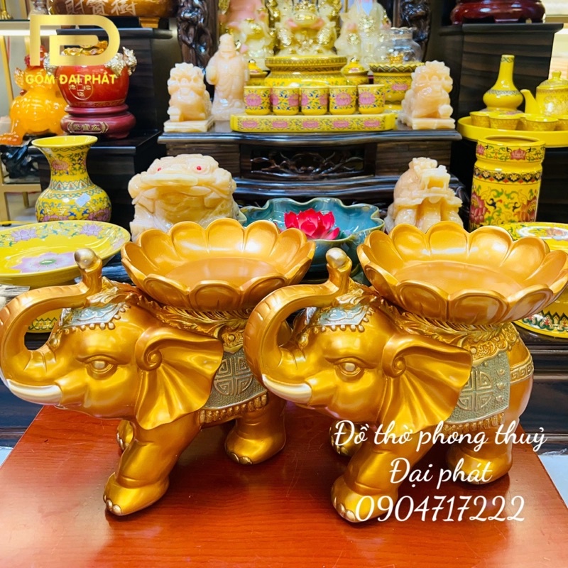 Voi dâng quả ban thờ thần tài, tượng voi phong thủy, Đĩa đựng bánh kẹo, hoa quả trang trí phòng khách