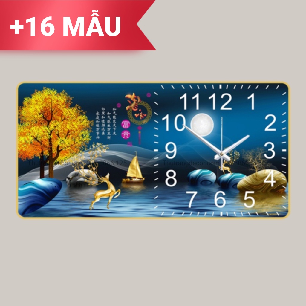Tranh Đồng Hồ "HƯƠU TUẦN LỘC" Mang Lại Tài Lộc Và May Mắn, Đồng Hồ Tráng Gương In UV Cao Cấp