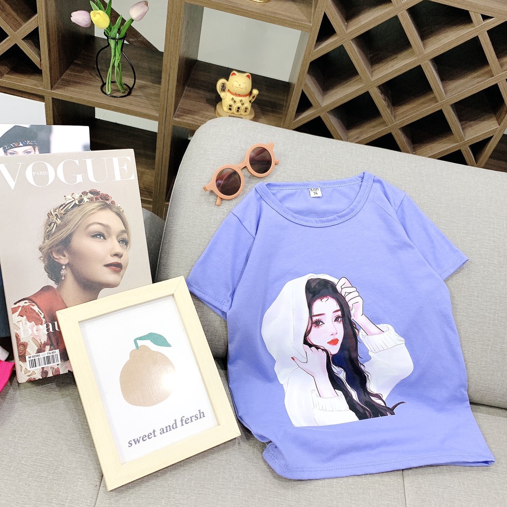 Áo thun cộc tay bé gái, áo cộc tay bé gái in hình dễ thương