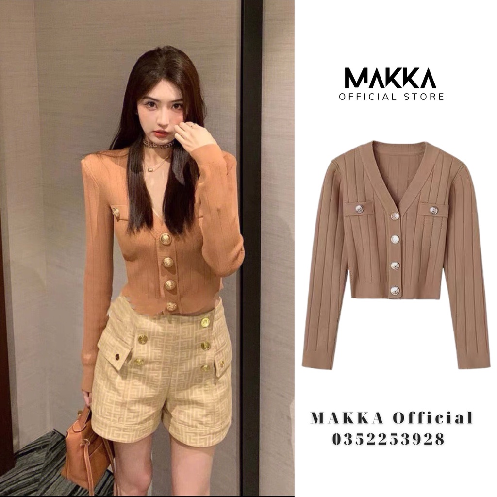 Áo cardigan thời trang MAKKA áo len 2 túi ngực khuy đồng 3427