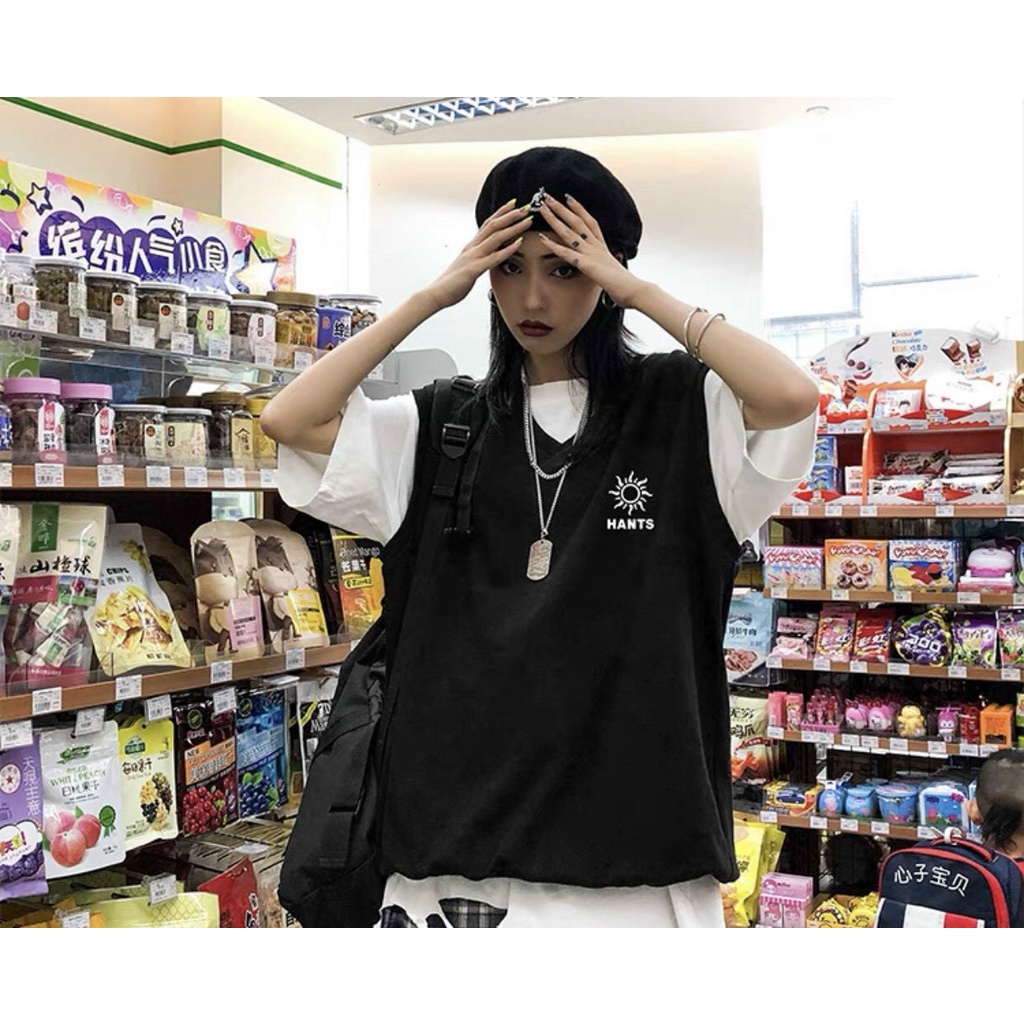 ẢNH THẬT-Áo Gile nỉ mỏng dáng rộng, họa tiết basic nam nữ mặc được unisex ulzzang