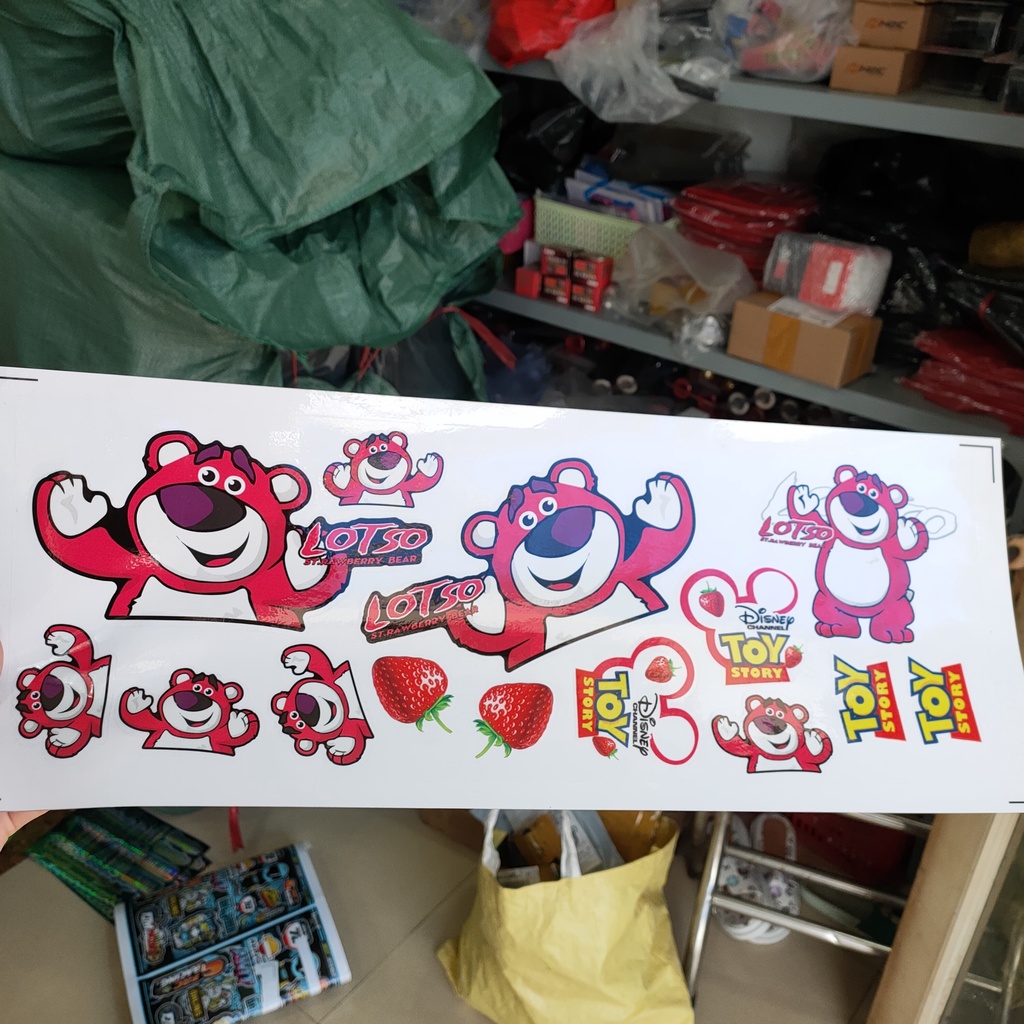 Set Tem Gấu Lotso Dán Xe Màu Trắng, Phụ Kiện Điện thoại