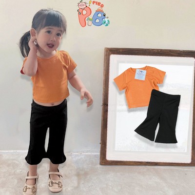 Áo Croptop Cộc Tay Bé Gái Quần Lửng Ống Loe Vải Zip Cao Cấp - BabyBoo- PiBo-BCRCTLN