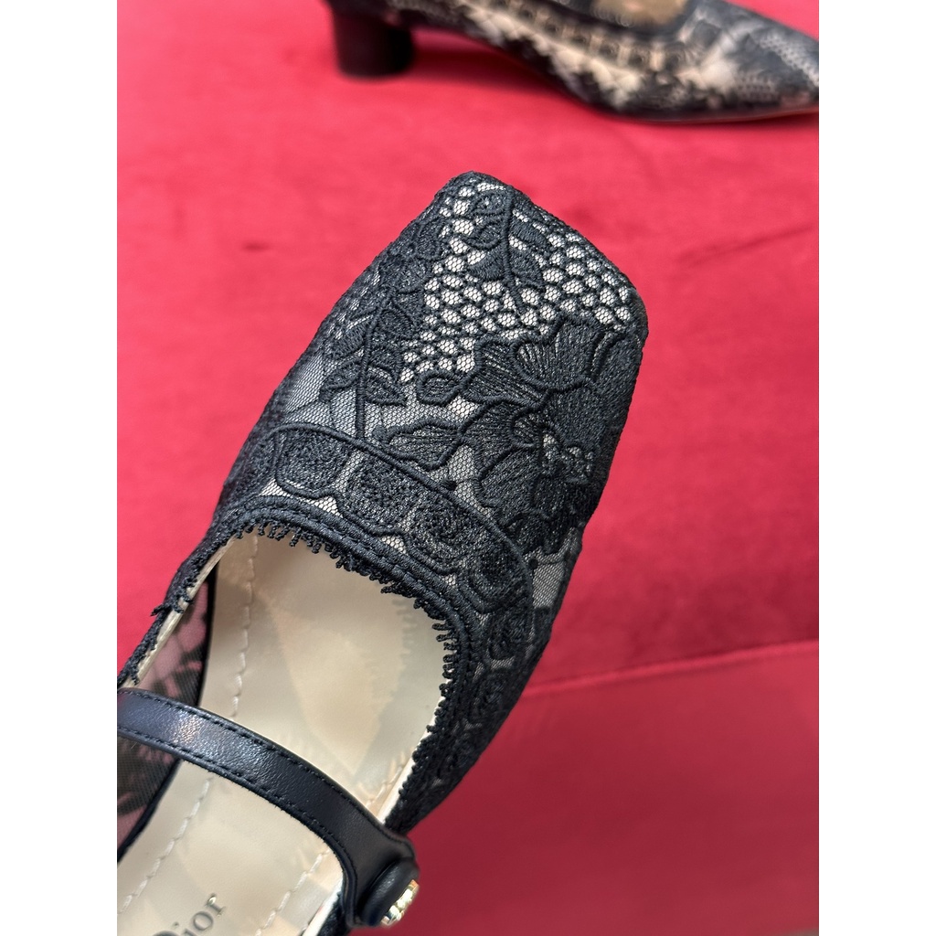 Giày Mary Jane cao gót nữ ren họa tiết hoa hồng thời trang cao cấp Dior CD phong cách thời thượng, thu hút