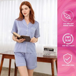 Bộ Đồ Ngủ Nữ Pijama Lụa Mặc Nhà Tay Ngắn Quần Ngắn Màu Xám Xanh Size Từ 42kg-62kg