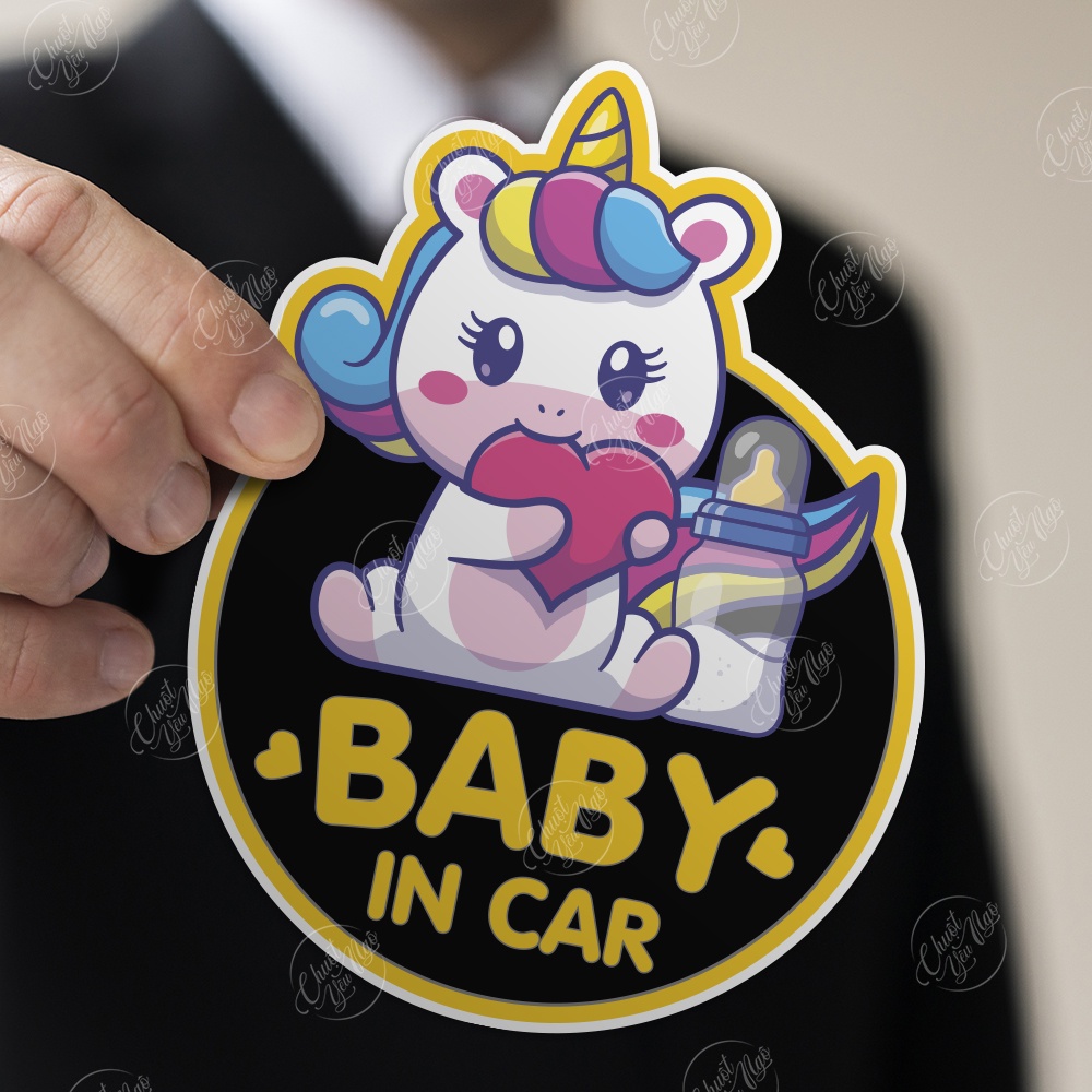 Combo 4 miếng dán không trùng Baby in car hình ngộ nghĩnh động vật dễ thương ANIMAL chống thấm nước