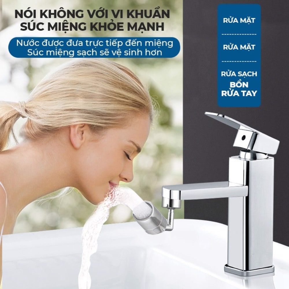 Đầu vòi tăng áp thông minh, vòi gắn bồn rủa bát, chậu rủa mặt cao cấp 2 chế độ, xoay 720 độ, chất liệu inox cao cấp