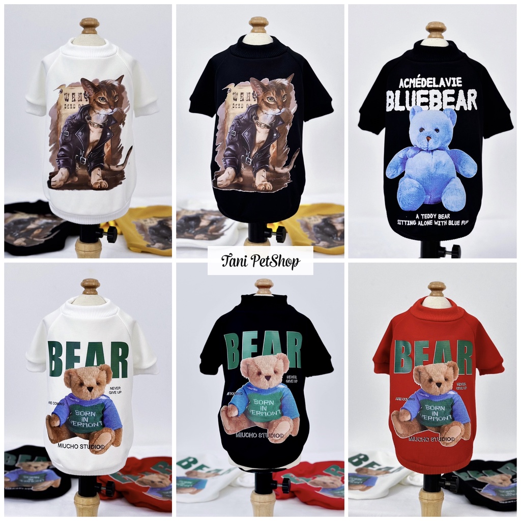 Quần Áo Cho Chó Mèo - Áo Thun ADLV Blue Bear - Áo Mèo Chó Cao Cấp Giá Rẻ Tanipetshop