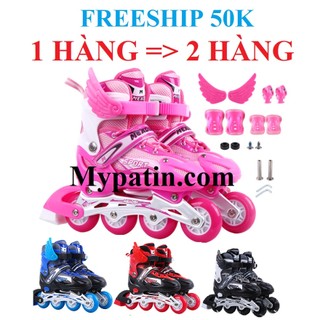 [TẶNG CÁNH HOẶC BẢO HỘ MỎNG] Giày patin trẻ em biến hình, patin điều chỉnh thành 2 hàng an toàn cho bé mới tập đi patin