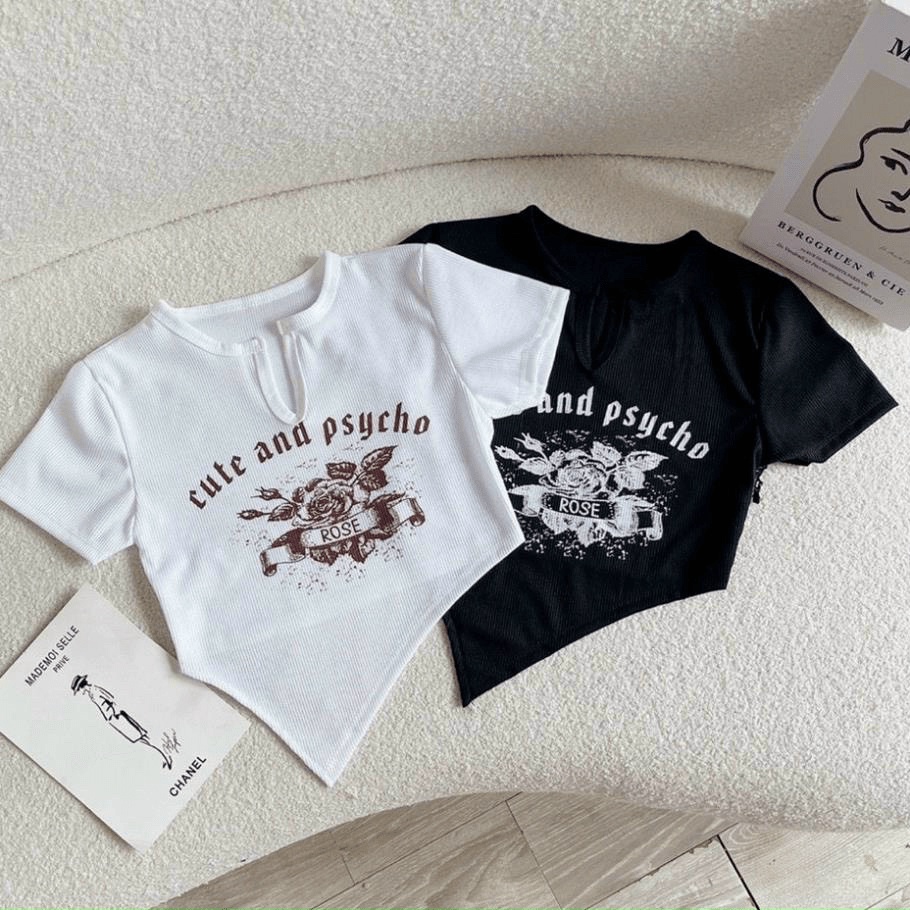 Áo Croptop Nữ Trơn Tay Ngắn Dáng Ôm In Hoa Hồng Phong Cách Trẻ Trung NEW UNISEX